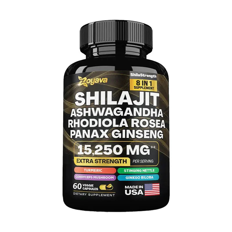 Shilajit Pure Himalaya 8-in-1 Supplement Supports Energy, Endurance, Muscle Building, and Stress Relief