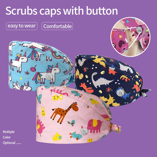 Doctor Nurse Pet Shop Surgical Head Caps Lab Unisex Dentist Scrub Cap Doctor Operating Room Pattern Printing Medical Soft Caps