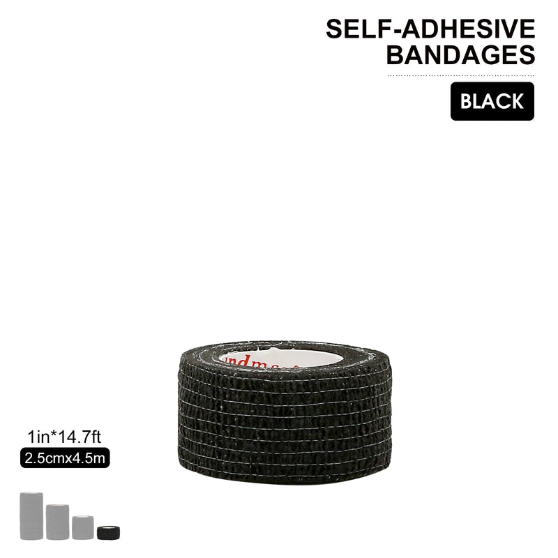 24Rolls Kindmax Self Adhesive Bandage Black, Elastic Breathable Sports Non-woven Wrap Finger Tape For Wrist Ankle First Aid