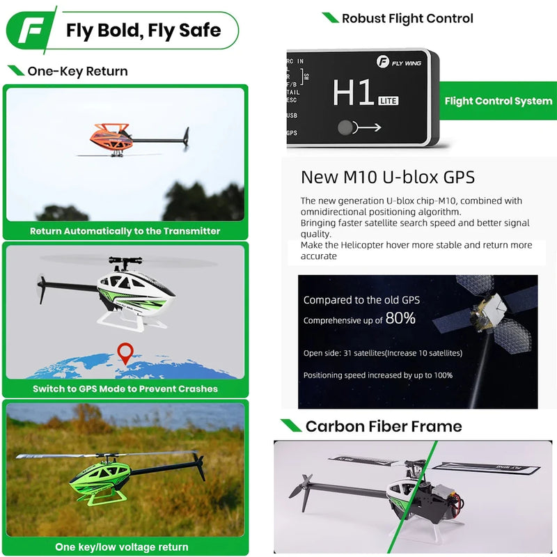 FLYWING FW450 RC 6CH 3D FW450L V3 Smart GPS FBL Gyro Helicopter  RTF H1 Flight Controller Brushless Motor Drone Quadcopter