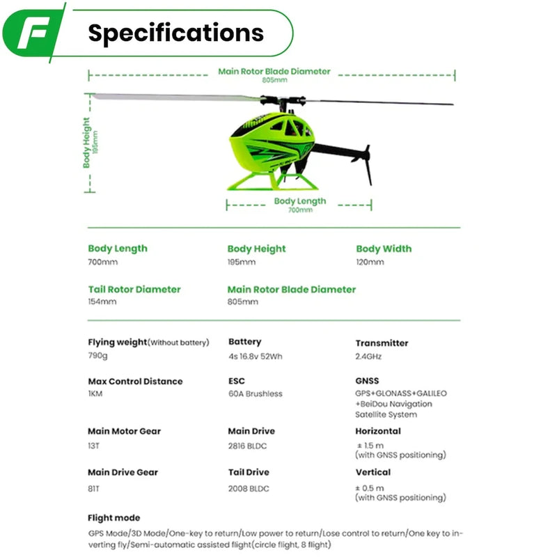 FLYWING FW450 RC 6CH 3D FW450L V3 Smart GPS FBL Gyro Helicopter  RTF H1 Flight Controller Brushless Motor Drone Quadcopter