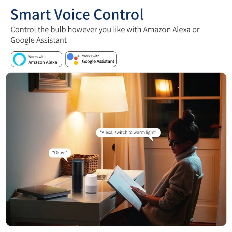 AC 220V 110V Tuya WiFi Smart Bulb E27 10W 15W 20W Dimmable LED Light Bulb Voice Control Works with Alexa Google Assistant