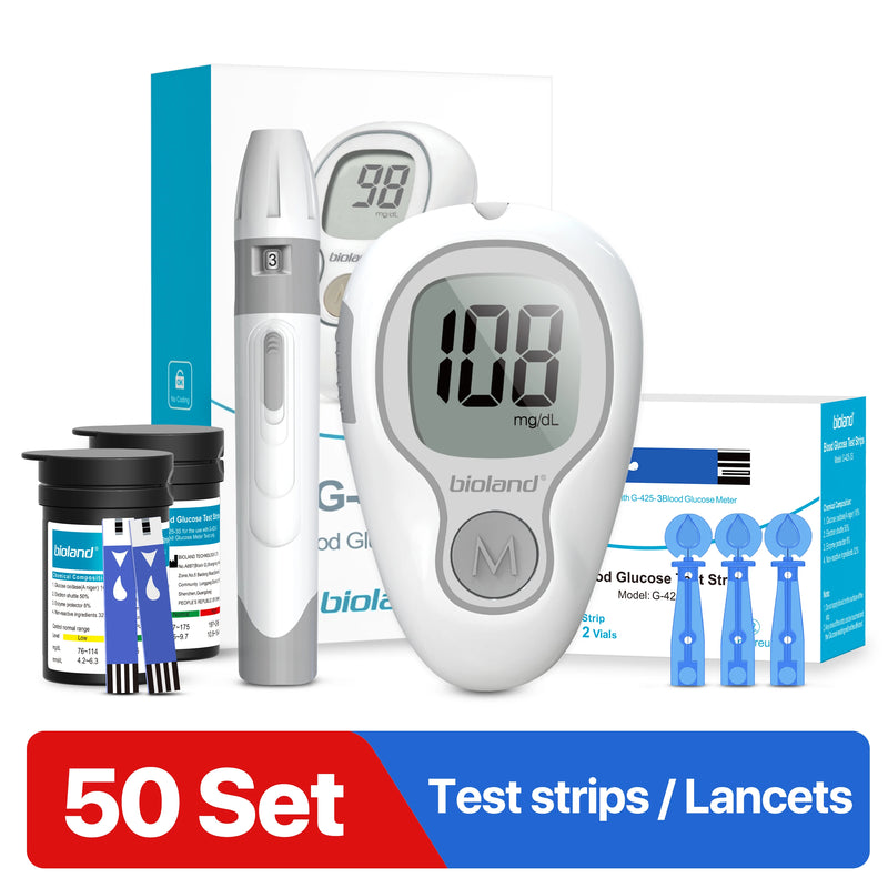 Blood Glucose Meter Glucometer Full Set Glucose Test Strips Medical Diabetes Blood Sugar Monitor Bioland G-425-3 Complete Kit