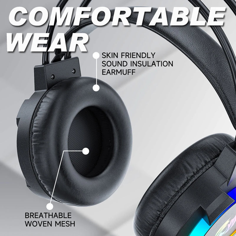 Gaming Headset 7.1 Stereo Surround Bass Headphones RGB Active Noise Reduction Earphones Game Headphone With Microphone For PC