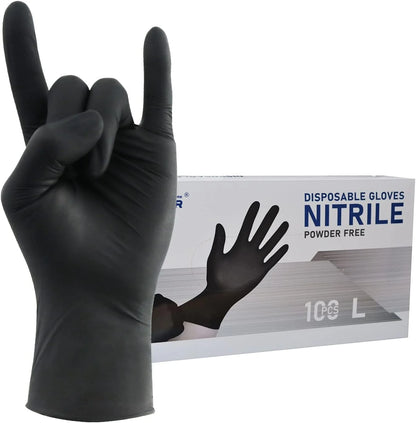 20PCS Black Nitrile Gloves Disposable Elastic Anti-slip Gloves for Household Cleaning Mechanic Work Garden Kitchen Tattoo Gloves