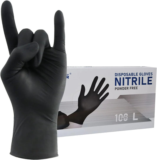 20PCS Black Nitrile Gloves Disposable Elastic Anti-slip Gloves for Household Cleaning Mechanic Work Garden Kitchen Tattoo Gloves