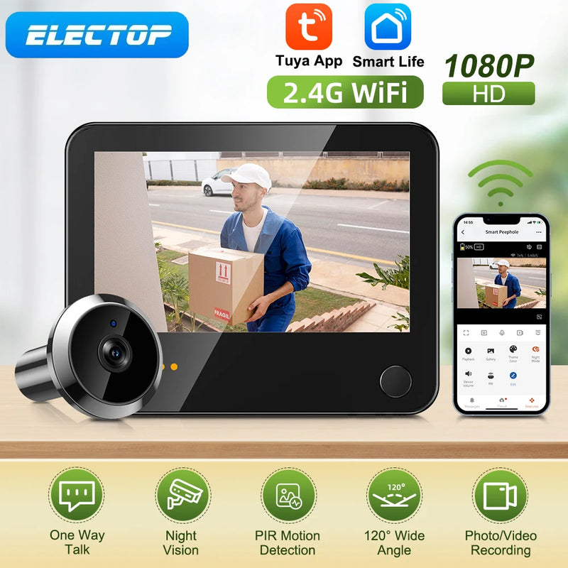 ELECTOP Tuya Smart Home Radar Doorbell With Camera Wifi Digital Door Peepholes PIR Night Vision Motion Detection Home Intercom