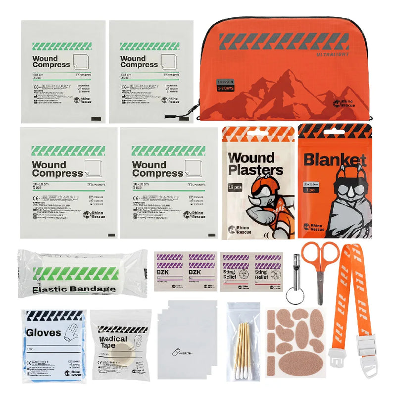 Rhino Rescue Portable Compact First Aid Kit Waterproof For Minor Cuts Scrapes Sprains Burns Ideal For Home Car Travel Camping