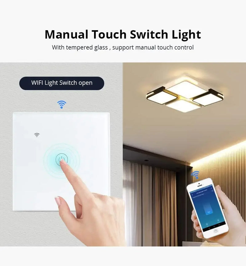 Tuya Wifi EU Smart Switches 1/2/3/4Gang Touch Light Switch Wall Sensor 433mhz RF Switches Smart Life for Alexa Google Home Alice