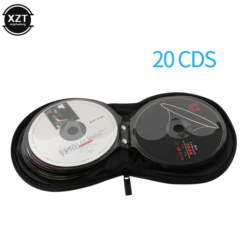 Portable CD DVD Case Storage Disc 20 Capacity Dual-use Oxford Cloth Storage Bag Round Holder with Zipper for Home Car CD Box Bag