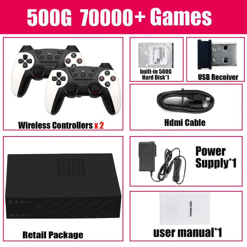 Retro Video Game Console R3 PRO Batocera System 500GB 3865U 70000+Games For Wii PS2 PSP Saturn GameCube N64 Wireless handle