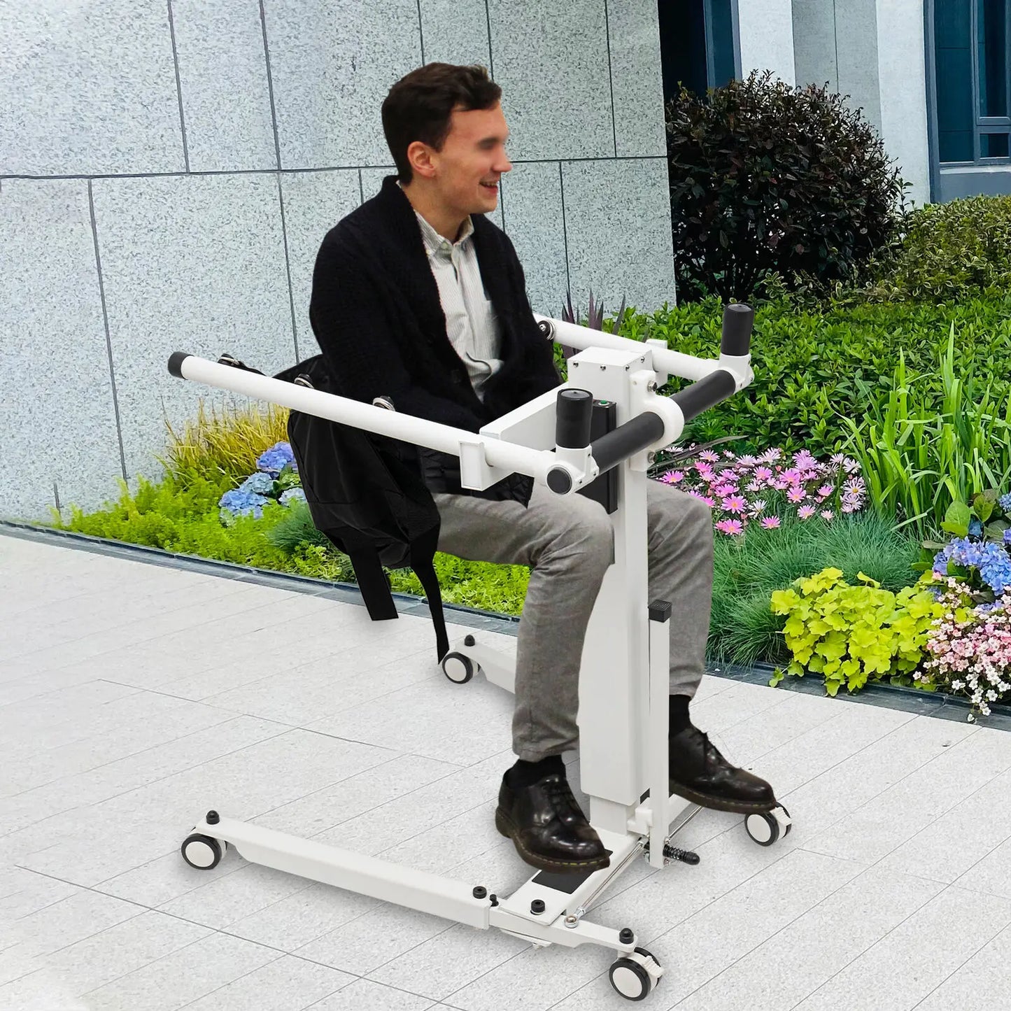 Lift Transfer Chair Car Electric Wheelchair Lift Adjustable Bedside Bathroom Rolling Shower Chairs for Elderly, Patient,Disabled