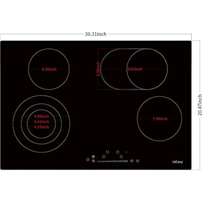 Electric Cooktop Ceramic Stove 4 Burners 30 inch Built-in Countertop Burners Cooker Satin Glass in Black Touch Sensor Control