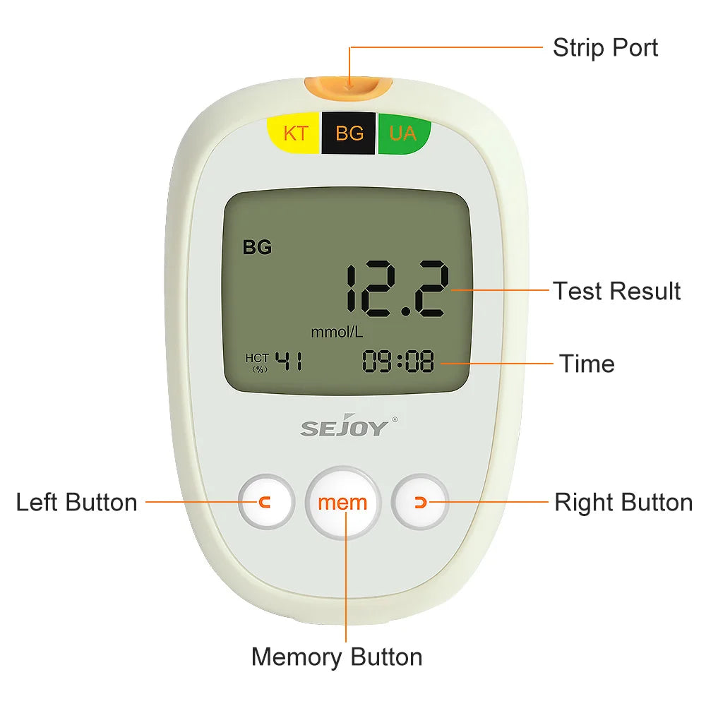 Glucose & Ketone Uric Acid Testing Meter Kit, Ketosis & Diabetes Management. 150 Test Strips (50 Each), Lancets, Lancing Device