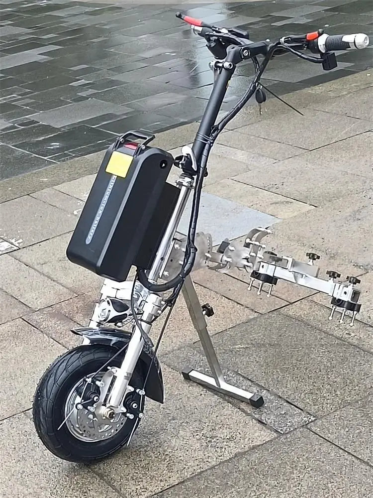 Disabled vehicle electric towing head, disabled wheelchair modification, front drive wheelchair traction, high-power front end