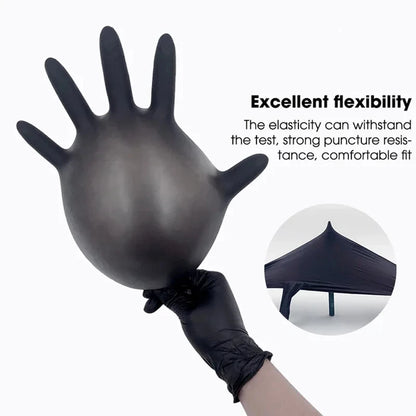 20PCS Black Nitrile Gloves Disposable Elastic Anti-slip Gloves for Household Cleaning Mechanic Work Garden Kitchen Tattoo Gloves