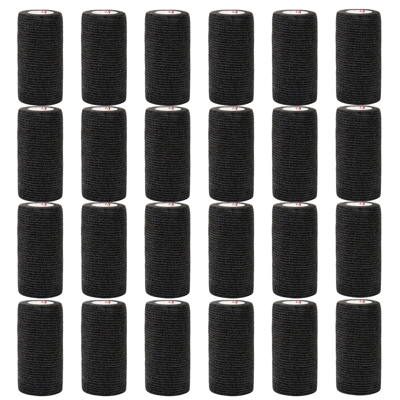 24Rolls Kindmax Self Adhesive Bandage Black, Elastic Breathable Sports Non-woven Wrap Finger Tape For Wrist Ankle First Aid