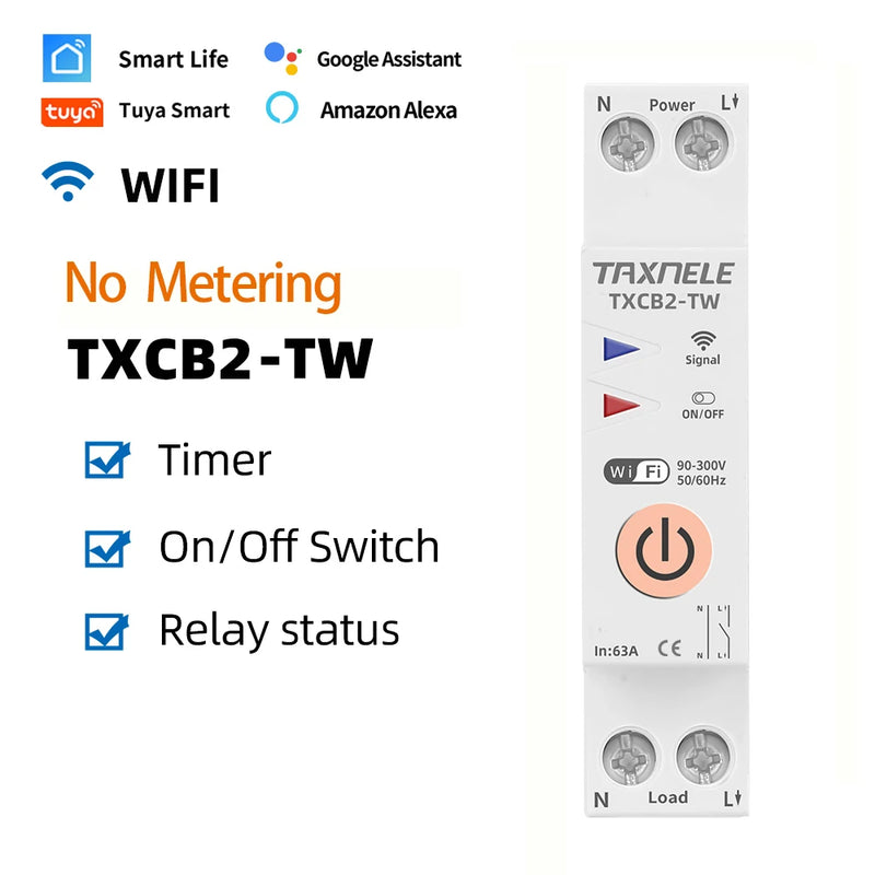 TUYA WIFI Smart Circuit Breaker Power Metering Energy Meter KWh 1P 63A  Smart Life Remote Switch Timer Voltage Current Protect