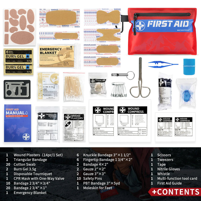 RHINO RESCUE Small First Aid Kit Ultralight Waterproof Medical Kit for Hiking, Backpacking, Cycling, Travel, Vehicles,