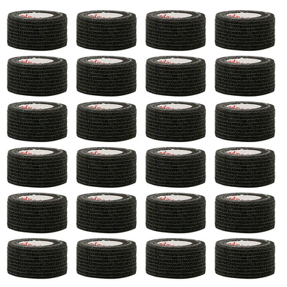 24Rolls Kindmax Self Adhesive Bandage Black, Elastic Breathable Sports Non-woven Wrap Finger Tape For Wrist Ankle First Aid