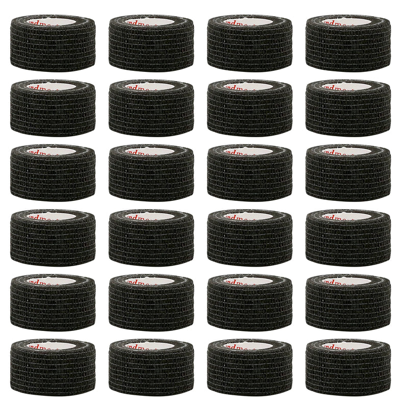 24Rolls Kindmax Self Adhesive Bandage Black, Elastic Breathable Sports Non-woven Wrap Finger Tape For Wrist Ankle First Aid