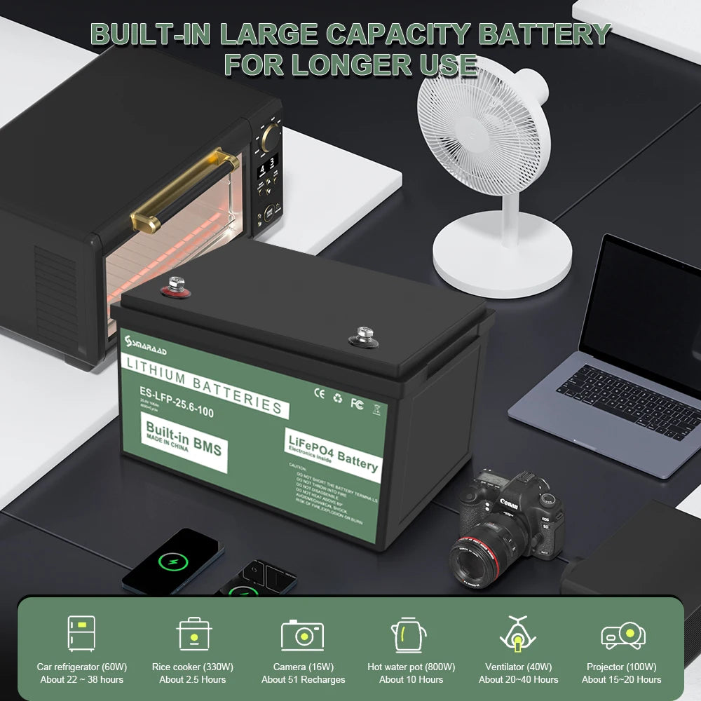 LiFePO4 Battery 100 200AH Lithium Battery, Built-in 200A BMS, 4000+ Cycles for RV, Off-Grid, Solar Power System, Marine Ect
