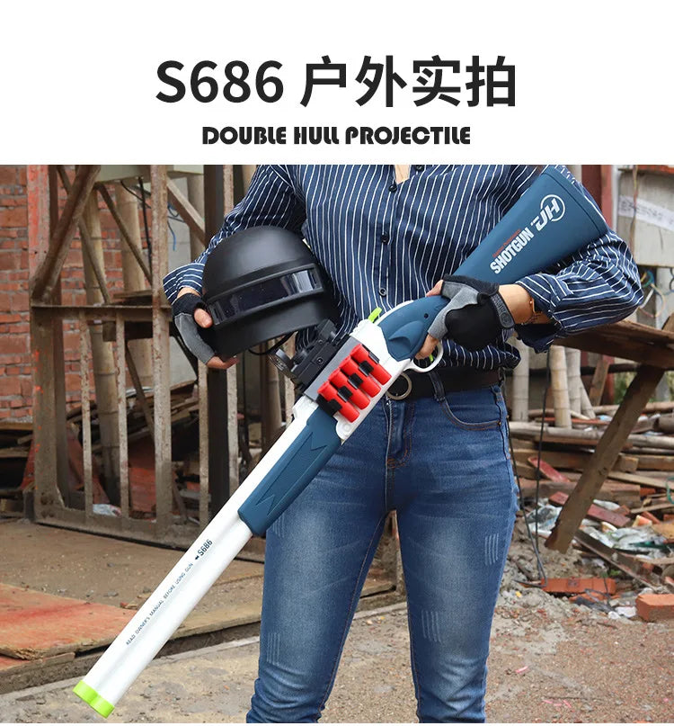 Adult Boy ouble-barrel rifle casing Spray s686 Shell Throwing Soft Bullet Battle Weapon Model Soft Bullet Toy Gun Children Gifts