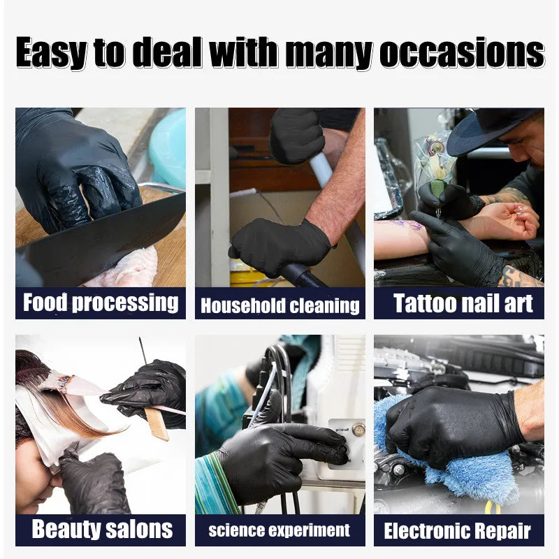 100Pc Disposable Gloves Black Nitrile Protect Gloves For Household Painting Mechanic Tattoos XS S M L XL Men Women Child Gloves