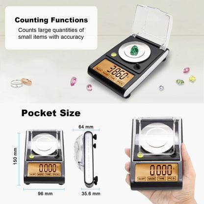 Milligram Scale 50 grams x 0.001 grams, large LCD display 6 weighing units for refilling capsule supplement medications