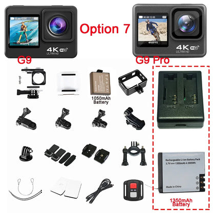 Huafant G9 Action Camera 4K 60FPS 24MP 2.0 Touch LCD EIS Dual Screen Wi-Fi 170D Waterproof Remote Control 4X Zoom Sports Cam