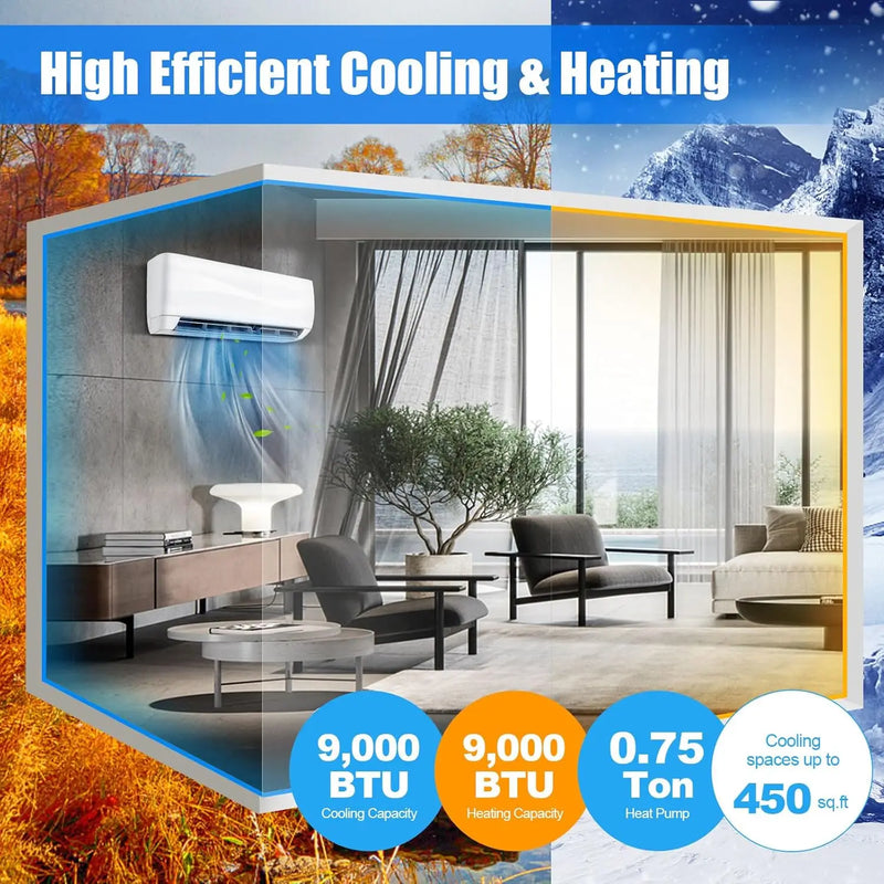 9000BTU Mini AC Split-System, 17 SEER2 Ductless Air Conditioner w/Pre-Charged Condenser, White (9000BTU, 220V, 17 SEER2)