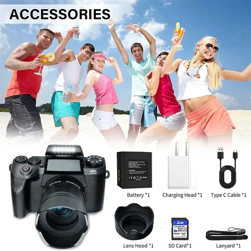 64MP Digital Camera 4K HD DSLR Camcorder Auto Focus 4.0 Inch Touch Screen Youtube Livestream Webcam For Entry-level Camera