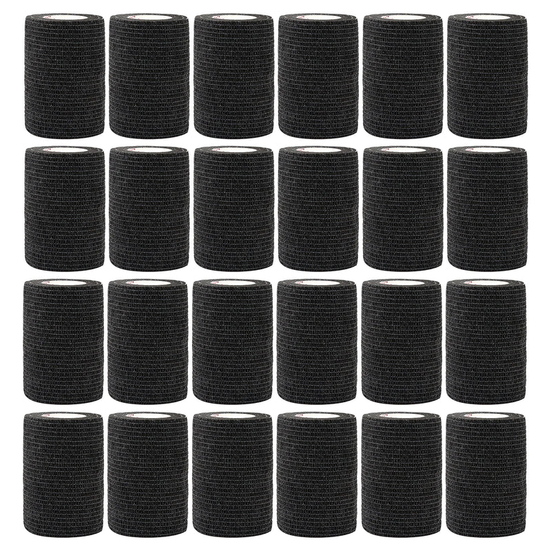 24Rolls Kindmax Self Adhesive Bandage Black, Elastic Breathable Sports Non-woven Wrap Finger Tape For Wrist Ankle First Aid