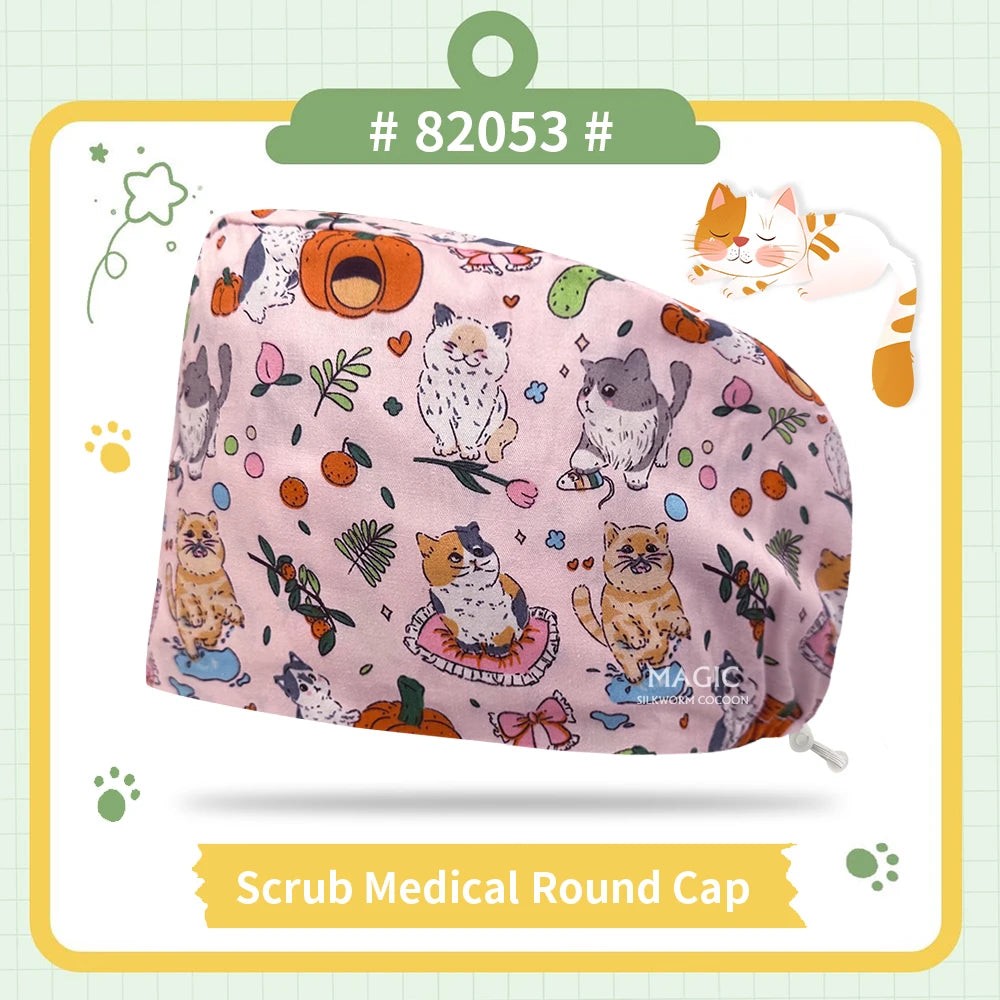 Nice-looking Printing Doctor Hat Surgical Cap for Long Hair Classic Nurse Baotou Caps Women Men Sweat-absorbent Towel Scrub Hat