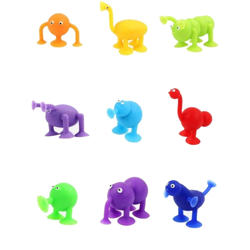 Soft Silicone Building Blocks Toy Animal Shape Suction Toy for Kids Stress Release Parent-Child Interactive Game Sucker Bath Toy