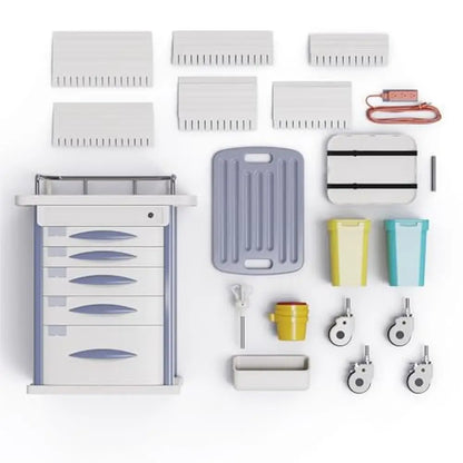 Medical Rolling Crash Cart with CPR Board IV Pole O2 Holder Trash Bin and Dividers Mobile Medical Cart with Wheels and Spacious