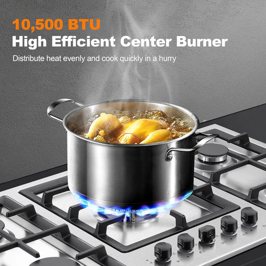 36 Inch Gas Cooktop 5 Burner Gas Stove Top Total 34,588 BTU Built-in Stainless Steel 36Inch Gas Hob with Thermocouple Protection