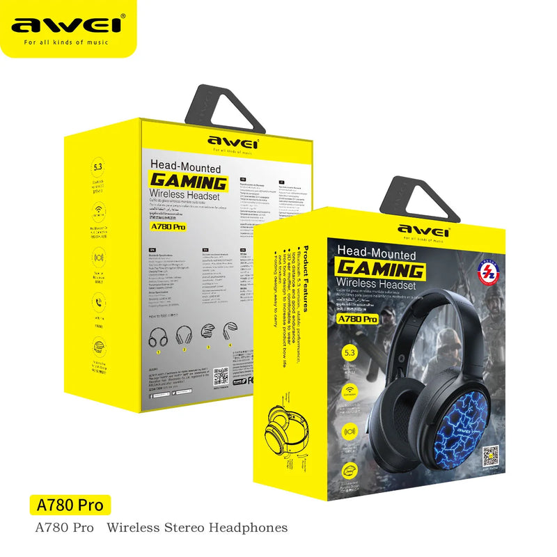 Awei A780 Pro Wireless Bluetooth Earphones V5.3 For Bass Stereo Sound Headphones Long Battery Time Gaming Headset Gamer with Mic