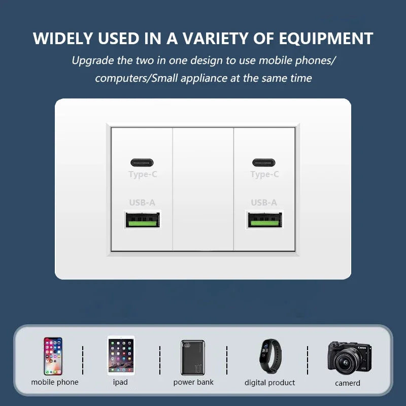 Korea Chile standard 20W Super Fast smart Charge Type C USB Port Power Wall Socket Plug,118*73mm Quick Charge electrical Outlet