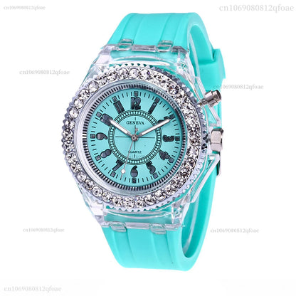 Led Flash Luminous Watch Personality trends students lovers jellies woman men's watches 7 color light WristWatch
