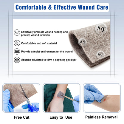 4''x4'' 10pcs Ag Silver Calcium Alginate Wound Dressing Pads Soft Silver Highly Absorbent Dressings for Wound Care