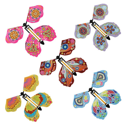 5PCS Magic Flying Butterfly Wind Up Butterfly Fairy Flying Toys Winding Rubber Band Bookmark Party Funny Gift Magic Tricks Tools