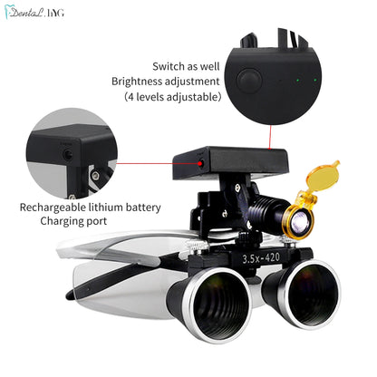 Dental Loupes Dental Magnifier Dental Lab Medical Loupes Magnification Binocular 2.5/3.5x Headlight Wireless  5W Headlamp