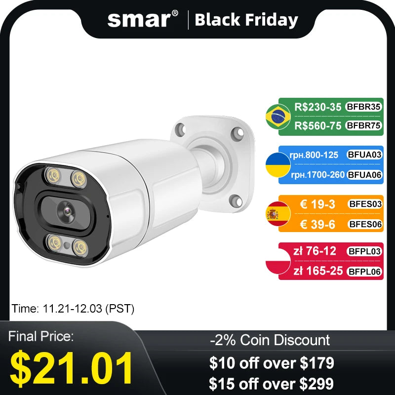 Smar High Quality Metal Bullet Camera 4K 8MP Outdoor IP Camera Full Color Vision Ai Face Detection Audio Video Surveillance