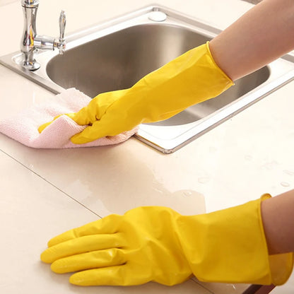 Skin-Friendly Dishwashing Cleaning Gloves Reusable Kitchen Gloves Non-Slip Yellow Rubber for Men Women 4 Sizes