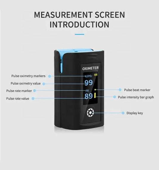 Bluetooth Finger Pulse Oxygenation Monitor Alarms Blood Oxygen Heart Rate PI PR Storage Log Data Continuous Monitoring