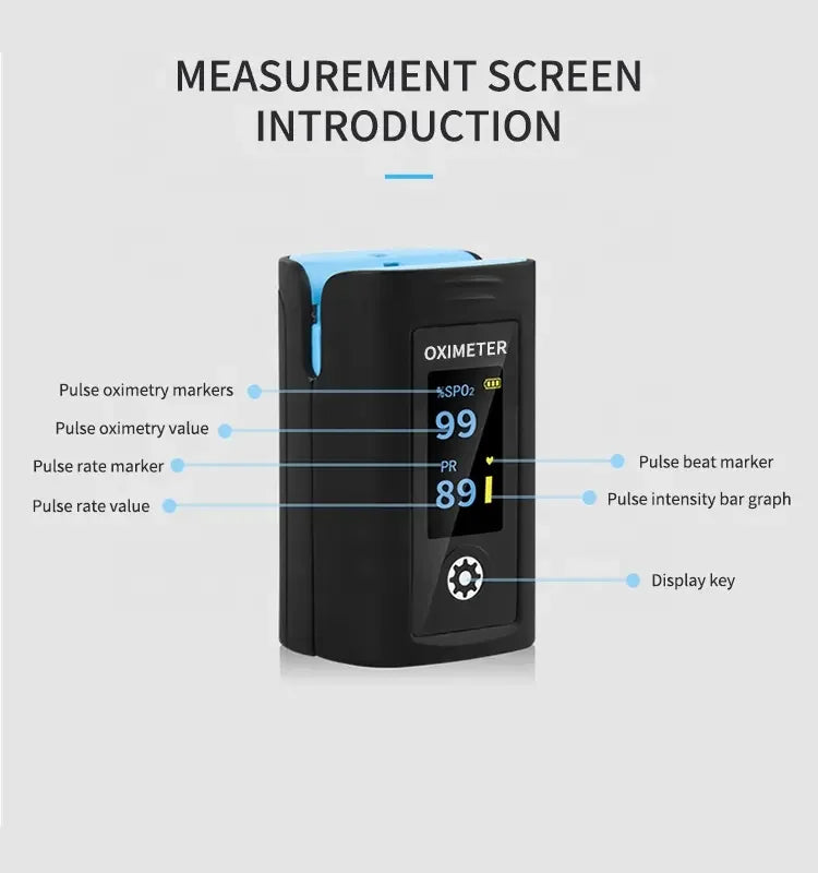 Bluetooth Finger Pulse Oxygenation Monitor Alarms Blood Oxygen Heart Rate PI PR Storage Log Data Continuous Monitoring