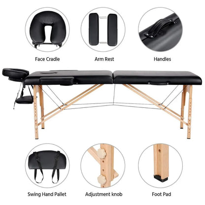 Spa Bed Portable Lash Bed Massage Bed Foldable Spa Table Adjustable 2 Fold Belt Non woven Bag 24 inches, Black