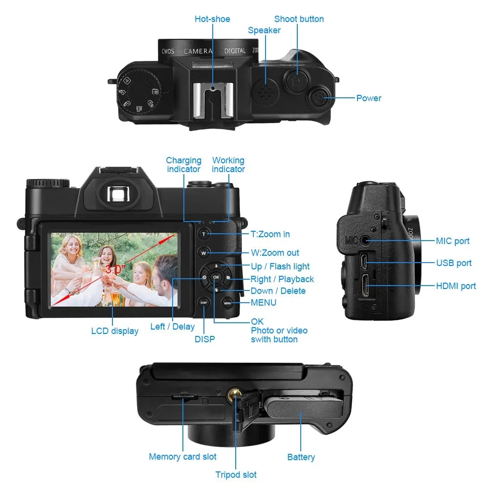 Digital Cameras 4K HD 16X 48 Megapixels Micro Single Retro With WiFi Professional Digital Camera Vlog External Lens Video Camera