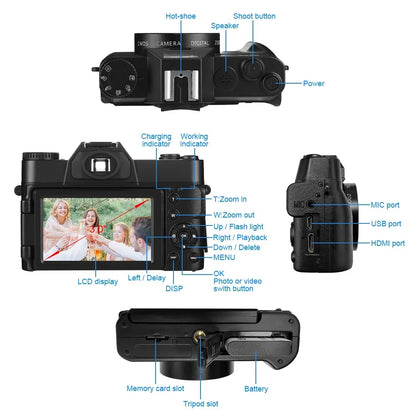 Digital Cameras 4K HD 16X 48 Megapixels Micro Single Retro With WiFi Professional Digital Camera Vlog External Lens Video Camera